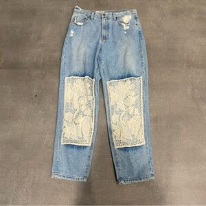 CarMar Blue Jeans with Lace Patchwork Jeans Size 28‎